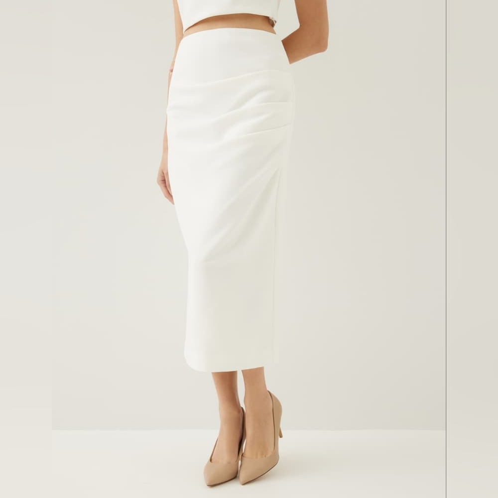 Love Bonito Mailea Side Pleat Column Skirt White Size Large